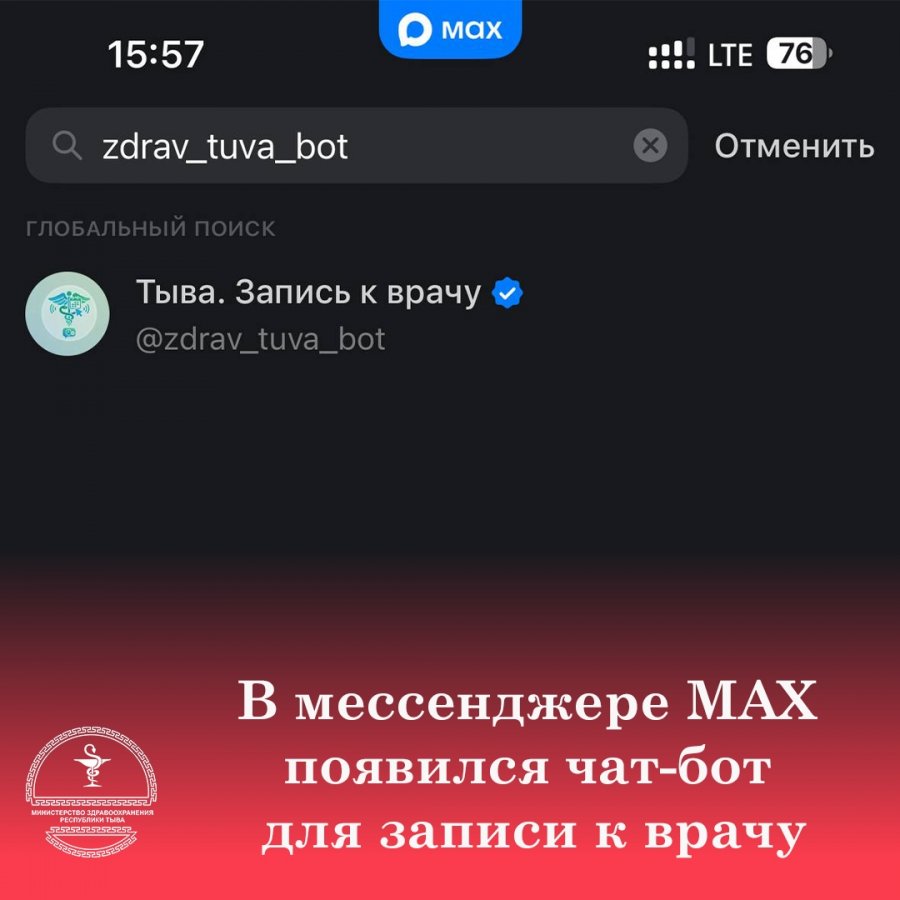 Минздрав Тувы запустил возможность записи к врачу через мессенджер МАХ